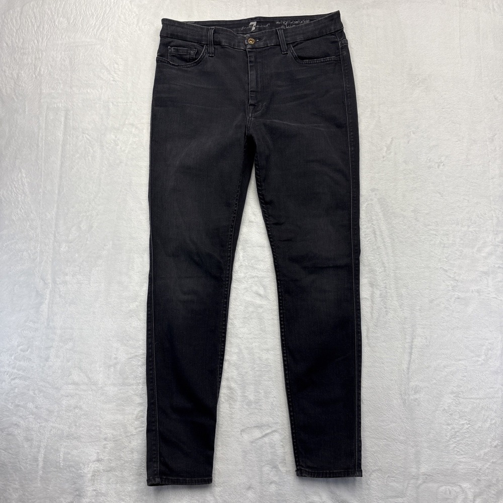 7 For All Mankind High Waist Ankle Skinny Black Sz 32 Quiet Luxury Stretch USA